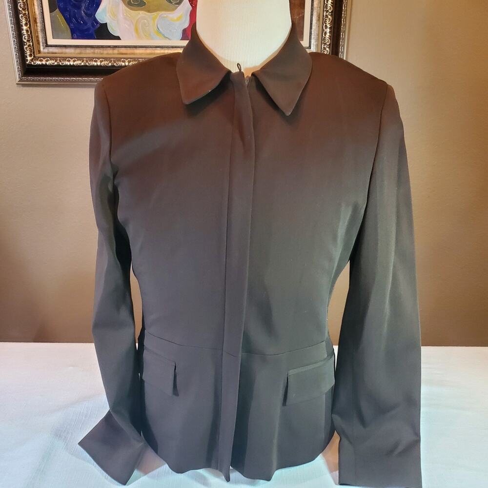 Jones New York Signature Womens 10 Brown Zip Up Blazer Jacket